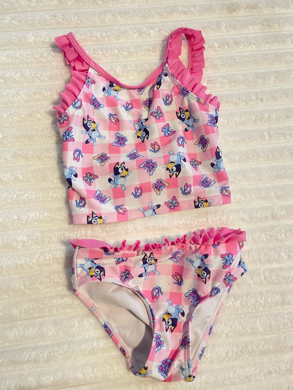 Bluey 2T Pink Girls' Ruffle Two-Piece Swim Set with Bluey and Butterfly Print